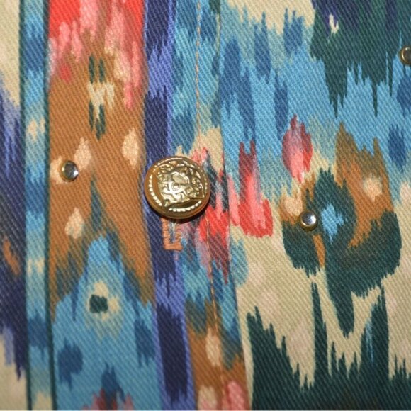 Vintage Denim Southwest Print Vest Rhinestone Accents USA Made Ladies L Western - Picture 9 of 10